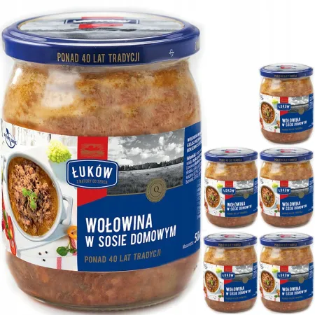 ŁUKÓW WOŁOWINA W SOSIE DOMOWYM SŁOIK konserwa 6x 500g
