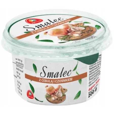AGRO-TOP SMALEC Z CEBULĄ I CZOSNKIEM kubek 200g