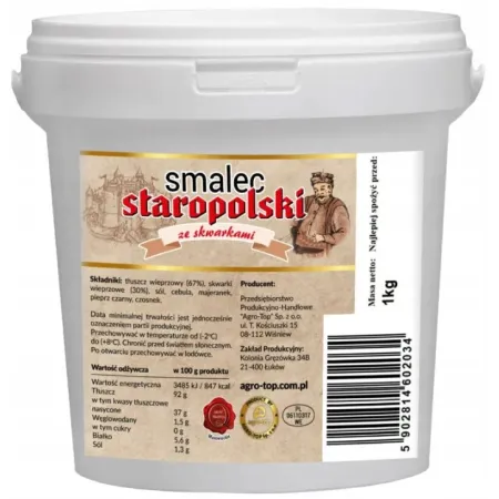 AGRO-TOP SMALEC STAROPOLSKI ZE SKWARKAMI 1kg wiadro NAJLEPSZY DO SMAROWANIA