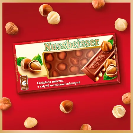 NUSSBEISSER Czekolada mleczna z całymi orzechami laskowymi 100g