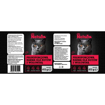 NELSON Karma mokra z wołowiną 415g puszka kot WOŁOWINA