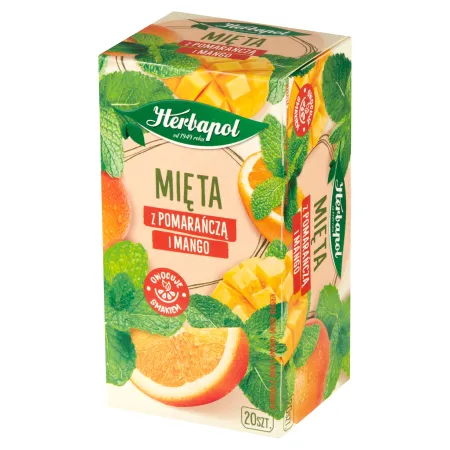 HERBAPOL MIETA Z POMARAŃCZĄ I MANGO Herbata Ziołowa Owocowa 20 saszetek