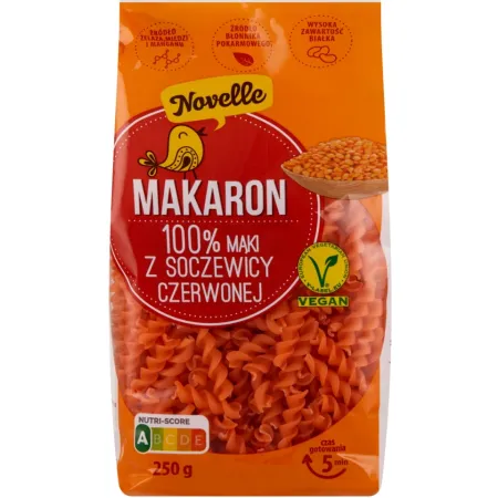 NOVELLE Makaron świderek 100% MĄKI Z SOCZEWICY CZERWONEJ 250 g