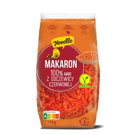 NOVELLE Makaron świderek 100% MĄKI Z SOCZEWICY CZERWONEJ 250 g